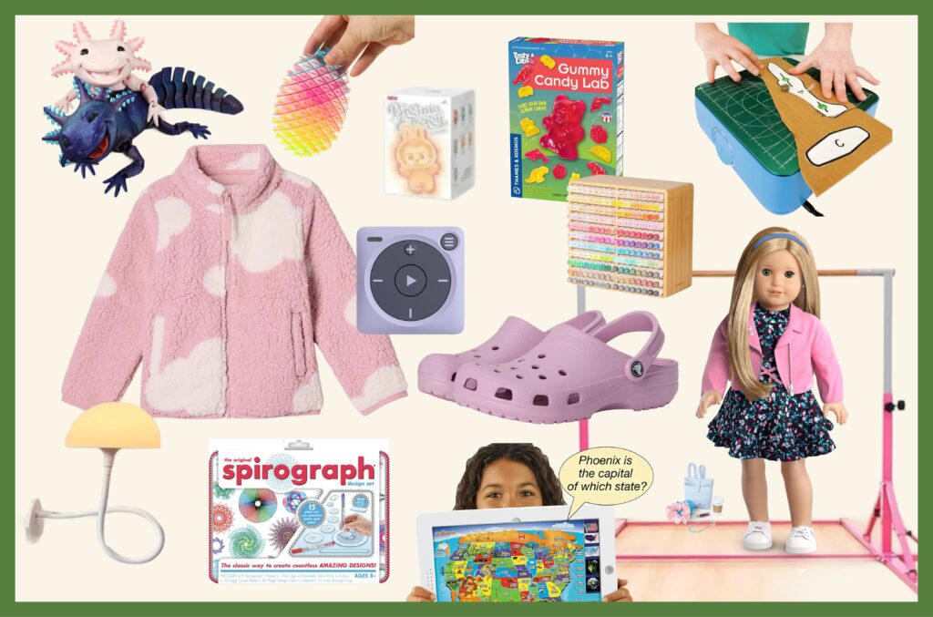 A collage featuring holiday gifts for girls