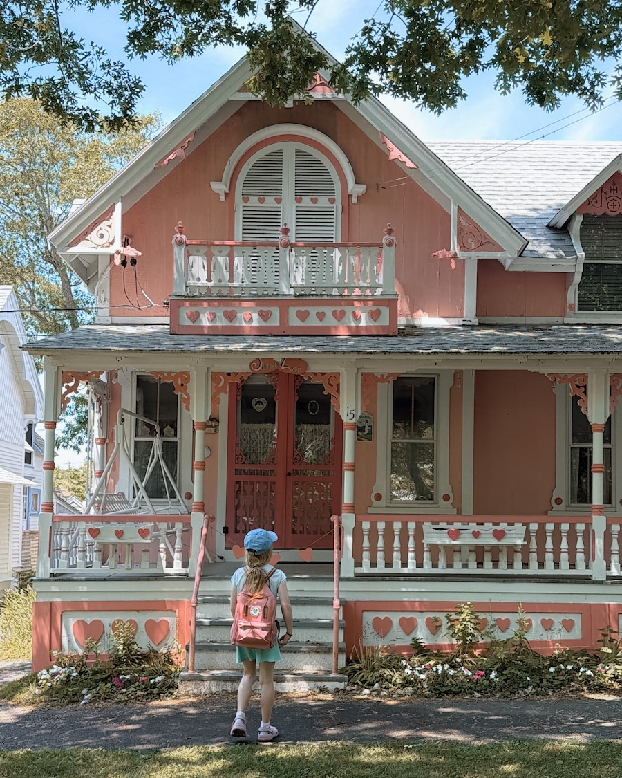 salmon pink gingerbread cottage in Martha's Vineyard